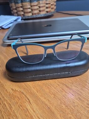 Matte Teal and Greige Rectangular Eyeglasses